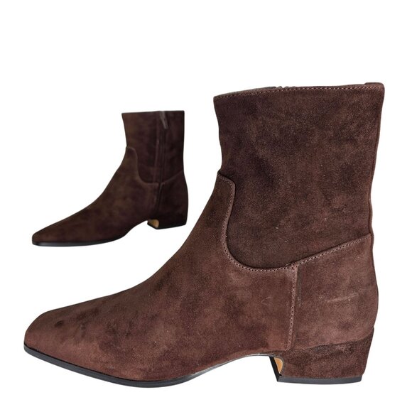 NWT Steve Madden Dusty Square Toe Zippered Boots Chocolate Brown Suede - Picture 2 of 7